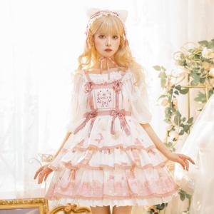 ワンピース ロリータ ロリィタ ノースリーブワンピ 緻密 プリント