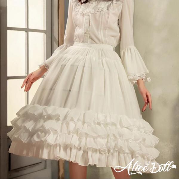 ロング丈 パニエ ワイヤーパニエ レディース ロリータ 骨あり Aライン 丈75cm 4層フリル 3...