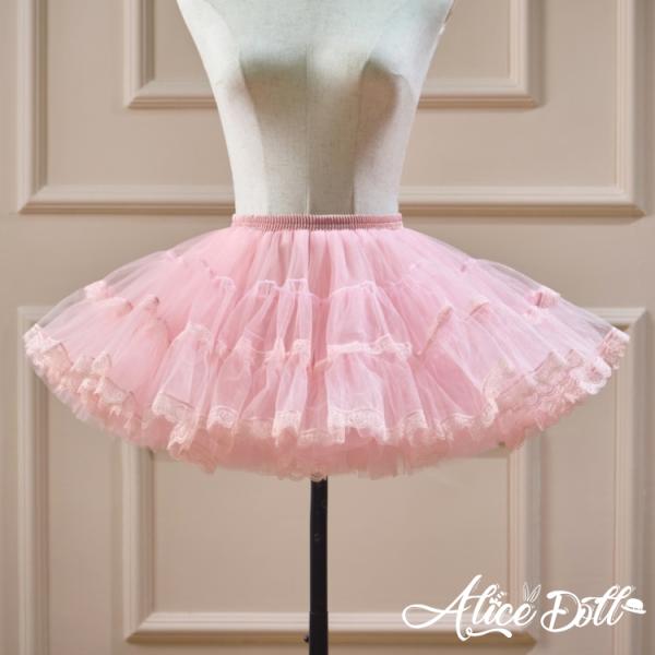 3層チュール パニエ レース付き ロリータ フリル ボリューム 選べる丈 白 黒 ピンク パニエスカ...