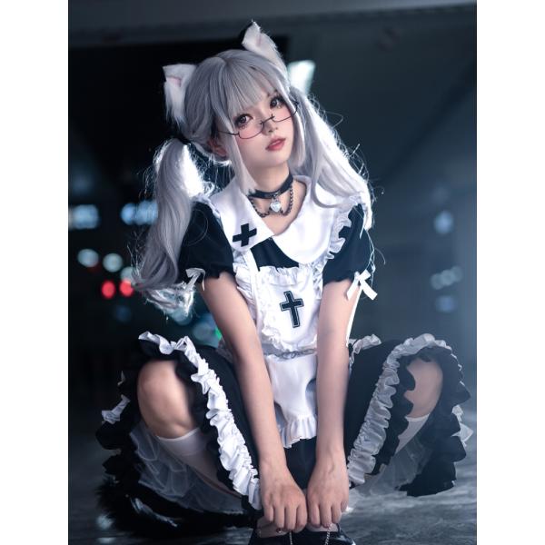メイド服 ゴスロリ コスプレ セット 十字架 ゴシック系 ロリィタ ミニ丈 かわいい クール セクシ...