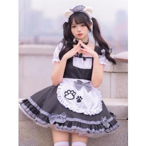 コスプレ 衣装 メイド服 ワンピース エプロン カチューシャ付き セット ロリィタ かわいい ネコ 猫 猫耳 コスチューム メイド｜alicedoll