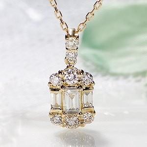 ダイヤモンド ネックレス バケットカット 18k 18金 0.2ct 長方形 