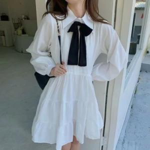 ワンピース 量産型 参戦服 お嬢様 韓国 ゆめかわいい やみかわいい 原宿系 地雷系 バイカラー オルチャン 無地 異素材mix 襟付き 春 秋 冬 長袖 ひざ上丈 ショー Alita L Alita 通販 Yahoo ショッピング