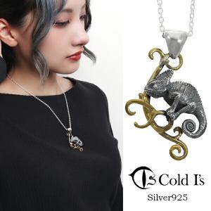 Cold I's エボシカメレオン ペンダントトップ ネックレス シルバー925 シルバーアクセサリー カメレオン トカゲ 爬虫類 は虫類 動物｜alize