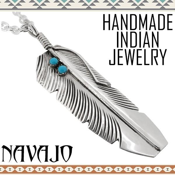 Indian Jewelry ネックレス ナバホ族 ターコイズ フェザー 羽根 シルバー メンズ シ...