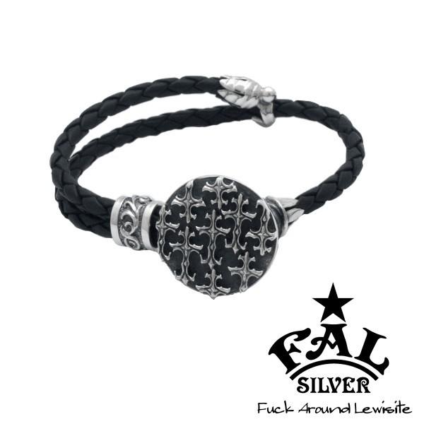 FAL ブレスレッド メンズ ブランド レザー 革 ブラッドレスクロスユニティーボタンレザーブレスレ...