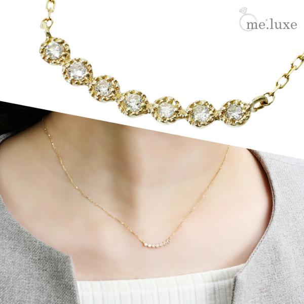 me.luxe K10 ダイヤモンド ライン ゴールド ネックレス ペンダント レディースネックレス...
