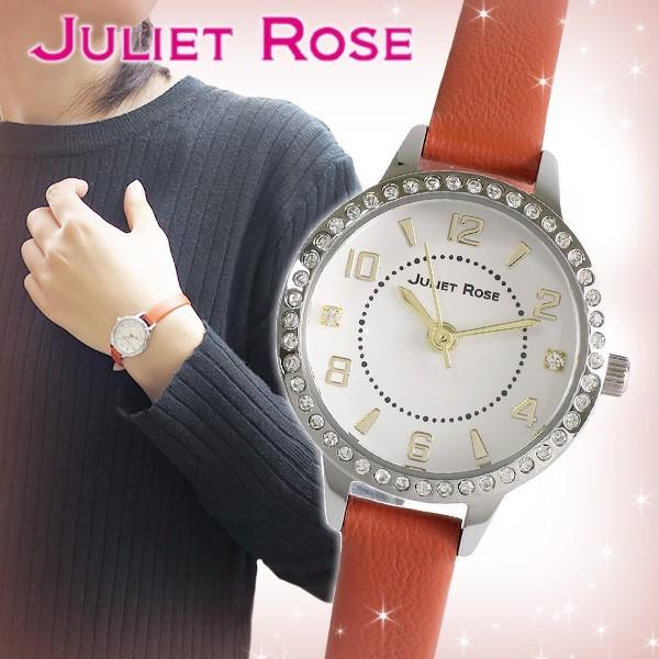 JULIET ROSE JUL-409シリーズ ホワイト ブラウン 腕時計 革ベルト スワロフスキー...