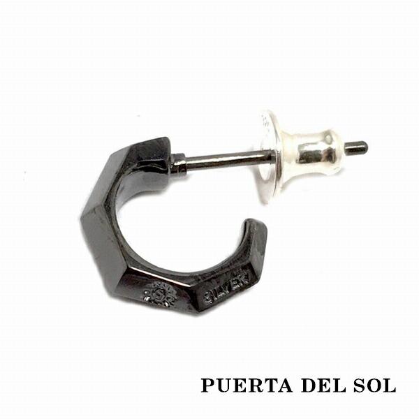PUERTA DEL SOL エッジ シャープ 流線 シルエット ピアス ブラック シルバー950 ...