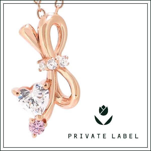 《PRIVATE LABEL》リボン ハート ネックレス レディース ピンク ジルコニア シルバー ...