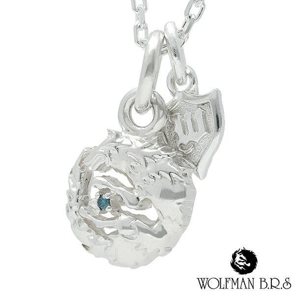 ウルフマンBRS ネックレス ムーン ウルフ チャーム ブルーダイヤモンド チェーン付 シルバー ブ...