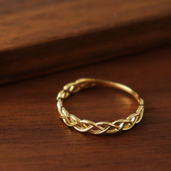 K18 編み込み ゴールド リング 18金 18k 指輪 地金 スパイラル ねじれ ねじり 透かし ...