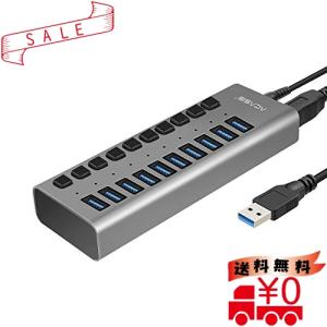 USBハブACASIS USBハブ 3.0高速 セルフパワー ハブ 電源付き 12V/4A 急速充電可能 10ポート 独立スイッチ グレー…