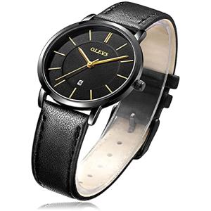 OLEVS 時計 レディース 腕時計 うで時計 ブラック 防水 おしゃれ 超薄型 女性用 革ベル トブランド 革 アナログ 小さい シンプルな文字盤