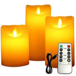 Mybright LED キャンドルライト USB充電式 リモコン搭載 踊る 3台セット10cm 12.5cm 15cm 3本セット炎 揺らめく イン