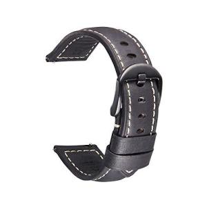 Nywing 腕時計ベルト革 スマートウォッチベルト 時計バンド 本革ベルト 20mm 22mm 24mm 防水 シルバーブラック尾錠 レザー 工具付