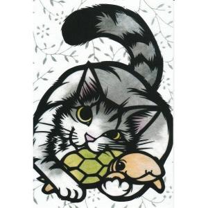 Dahilia ダリア猫シール 切り絵・cut art さとうみよ フィルムシール
