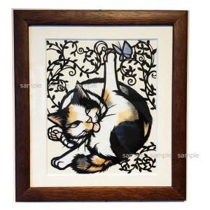 取寄せ可/切り絵 原画作品 さとうみよ 作品名 ついて来な 額入り