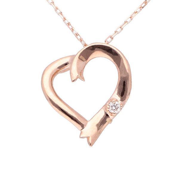 ダイヤモンド ネックレス ダイヤモンド オープンハート ハート ネックレス K10 10金 ピンクゴ...