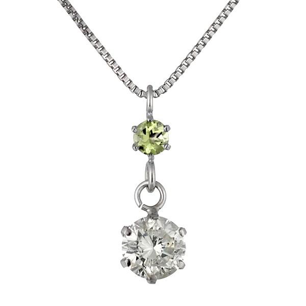 プラチナ ダイヤモンド ネックレス ダイヤモンド ダイヤ 0.3カラット レディース ペリドット オ...
