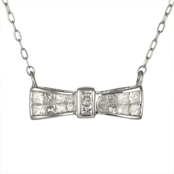 リボン ネックレス ボリューム ダイヤモンド ネックレス ゴールド18金 オーダー