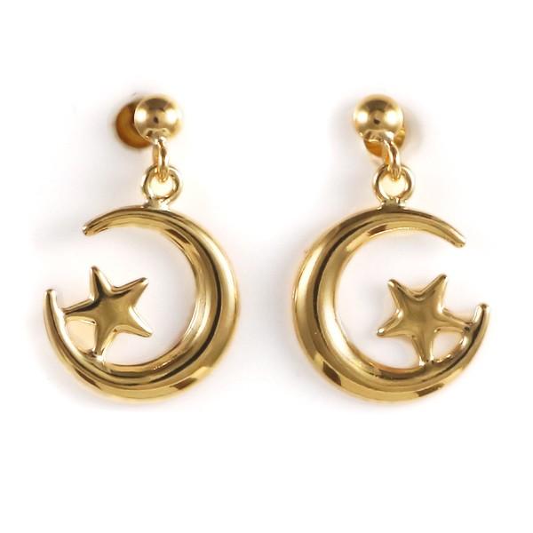 ネックレス レディース 18金 18金ネックレス ピアス月 ムーン 星 スター イエローゴールド地金...