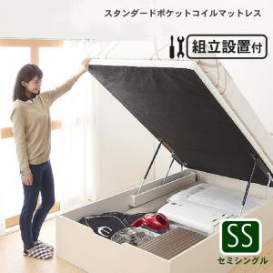 組立設置付き 跳ね上げベッド 大容量 スタンダードポケットコイルマットレス 縦開き 分割床板タイプ セミシングル おしゃれ｜alla-moda