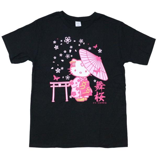 ハローキティ 日本限定 和風デザインキティちゃんTシャツ 番傘 桜 はろうきてぃ KT003-BLK