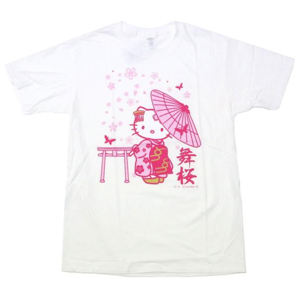 ハローキティ 日本限定 和風デザインキティちゃんTシャツ 番傘 桜 はろうきてぃ KT003-WHT