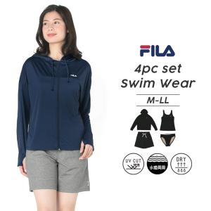【 25%OFF 】 FILA フィラ 水着 タンキニ 体型カバー レディース ママ 4点セット リゾート プール ラッシュガード ショーツパンツ 20代 30代 40代 50代