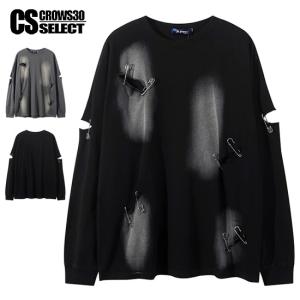 ロンT メンズ 長袖Tシャツ タイダイ染め ミニ裏毛 ロング丈 ダメージ