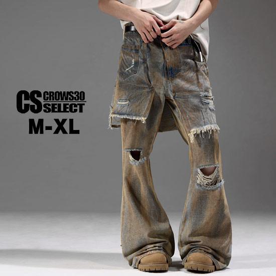 デニムパンツ メンズ V系 パンツ メンズ モード系 パンツ レディース 変形 ダメージ ジーパン ...