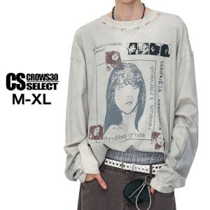 ロングTシャツ メンズ ラインストーン オラオラ系 ロンT V系