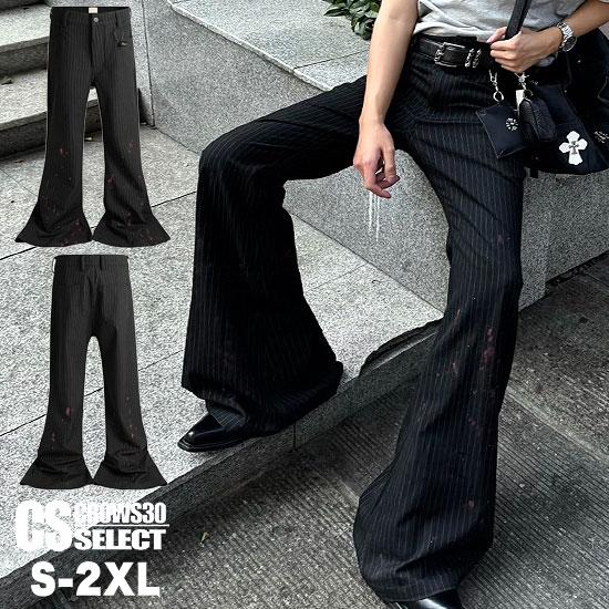 ストライプパンツ メンズ V系 スリムパンツ メンズ モード系 フレアパンツ メンズ オラオラ系 パ...