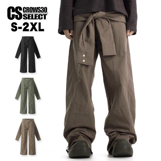 V系 ワイドパンツ メンズ モード系 メンズ ルーズパンツ オラオラ系 パラシュートパンツ 袖 結ぶ...