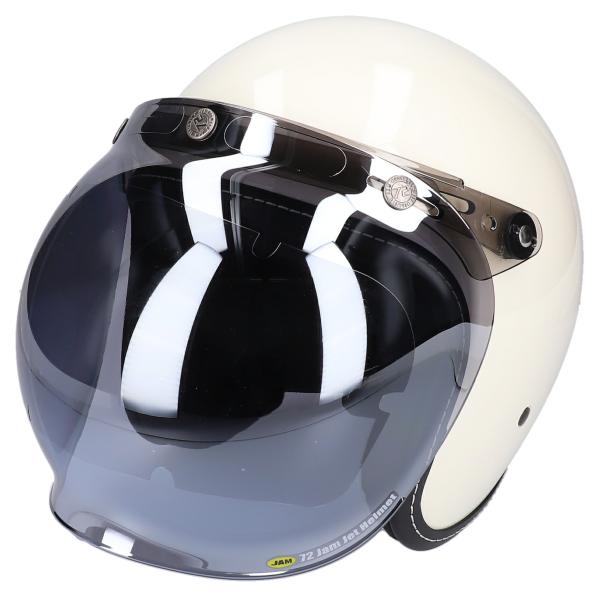 ホワイト スモールジェットヘルメット シールドセット フリーサイズ 開閉式バブルシールド FミラーG...
