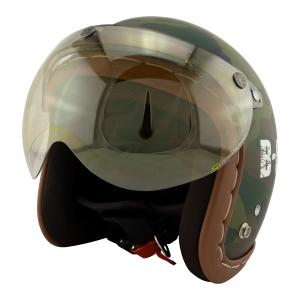 スモールジェットヘルメット シールドセット ウッドランドカモフラージュ フリーサイズ 開閉式シールド FM シャンパンゴールド VT-11｜alleguretto88jp