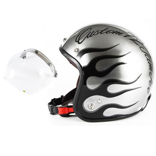 72JAM ジェットヘルメット&amp;シールドセット IRON FLAME - シルバー フリーサイズ:5...