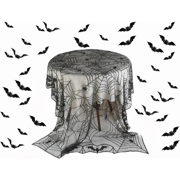 ハロウィン 飾り 2点セット テーブルクロス  蜘蛛の巣 レース 122x244cm ハロウィン コ...
