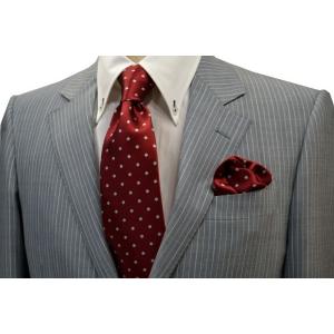 濃い赤（レッド）地に白の水玉5mm（ドット）柄シルクサテンネクタイ/20