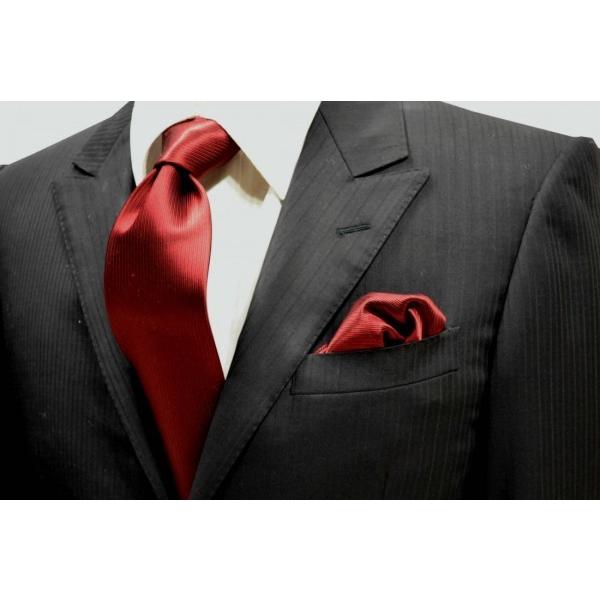 無地（縦ライン）/ワインレッドソリッドネクタイ・チーフセット(チーフ23cm)/CS-SO029