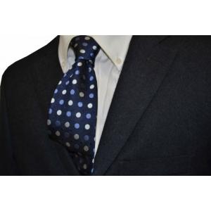 ネイビー（紺）地に白のドット8mm柄ネクタイ（シルバーぽいです）/15