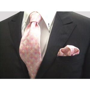 ピンク市松模様ネクタイ＆ポケットチーフセット(チーフ30cm)/結婚式/15