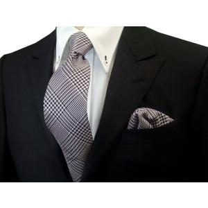 パープルとラベンダーのグレンチェックネクタイ＆ポケットチーフセット