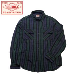 BIG MIKE／ビッグマイク ヘビーフランネルシャツ チェックシャツ ネイビー×グリーン 長袖 101935207｜allgoodharajuku