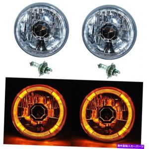 USヘッドライト 5-3 / 4アンバーLEDハロハロゲン電球ヘッドライト天使アイクリスタルクリアペア 5-3/4 Amber LED Halo Halogen Light Bulb Headlight｜allier-store