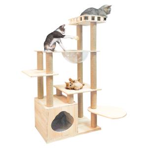 RAKU 猫タワー 木製キャットタワー 木目調猫タワー