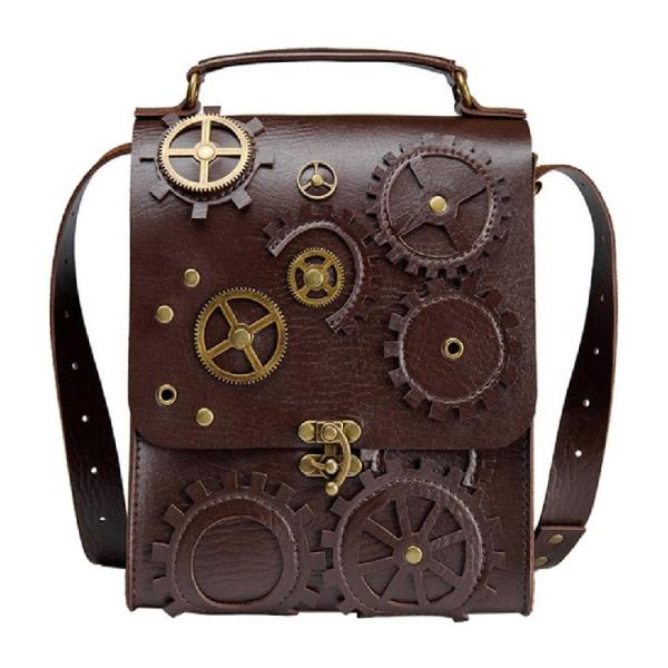 ゴシック スチームパンク ロック ショルダーバッグ スチームパンクロリータバッグコーヒーブラウン メ...