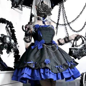 ロリータワンピース ロリータドレス 全2色 lolita リボン 上品 エレガント おしゃれ ゴシック サブカル系 肩出し パーティー サブカルチャー 原宿風 大人