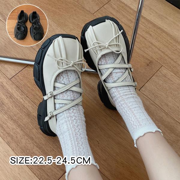 レディース 軽量 ベルト スニーカー サンダル リボン ストラップ メリージェーン シューズ 厚底靴...